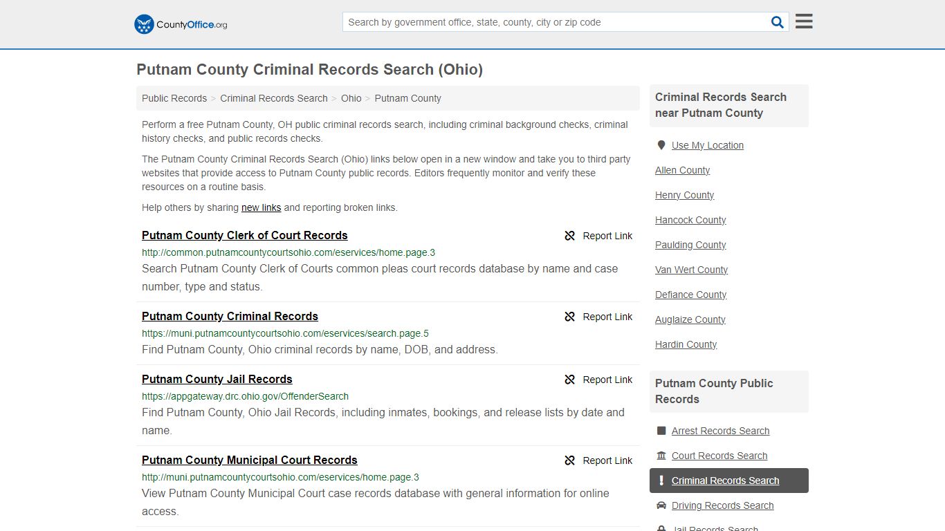 Criminal Records Search - Putnam County, OH (Arrests, Jails & Most ...